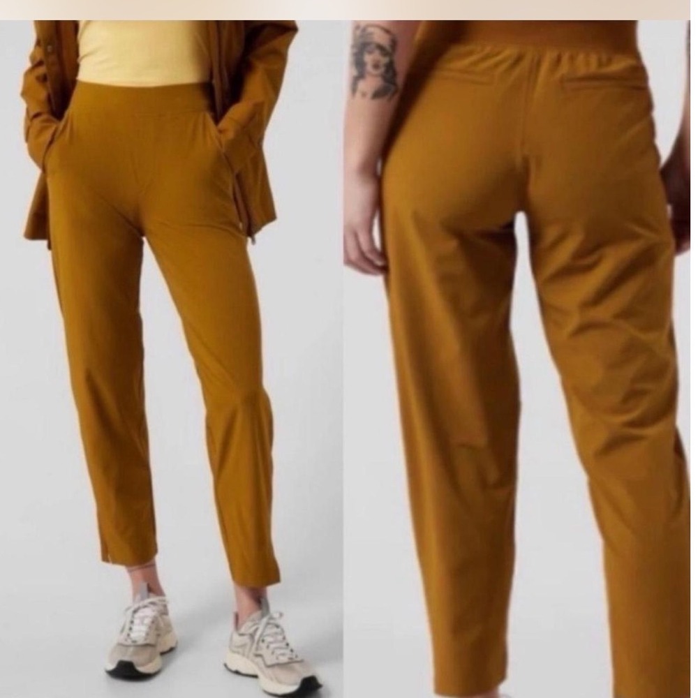 Athleta Brooklyn Ankle Pant 2 Mustard Yellow Tapered Stretch Travel